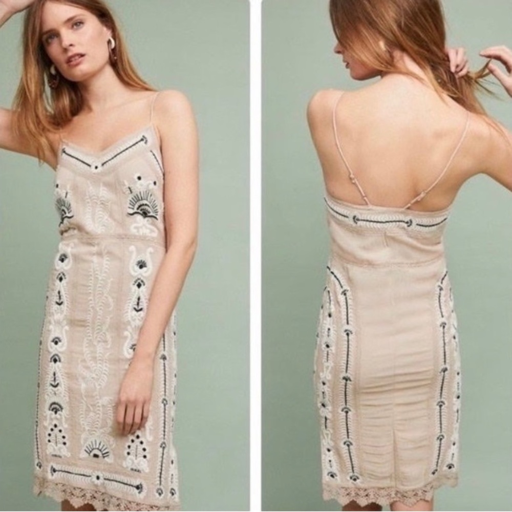 Anthropologie Maeve embroidered slip dress size Small
